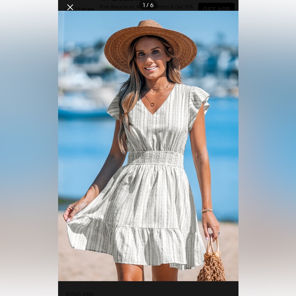 #3 Cupshe Gray Striped Midi Dress